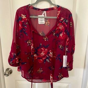 Floral Sheer Tie Neck shirt